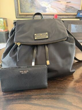 kate spade Black Nylon Backpack with Matching Wallet